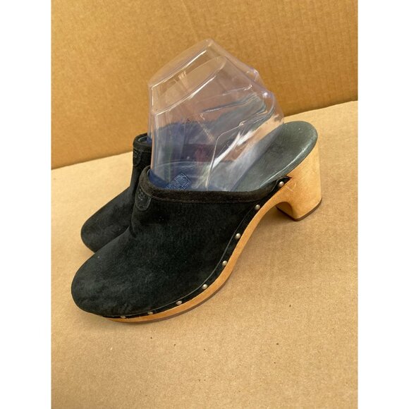 UGG Womens Abbie 5772 Black Suede Clogs Wooden Heel Size 8 Mule Slip on heel - Picture 8 of 16